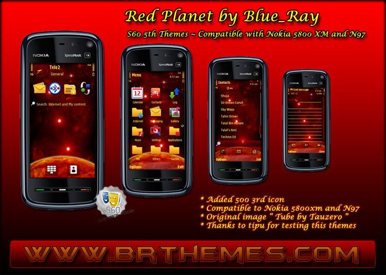 Red Planet SS S60 5th Edition Themes for Nokia N97, Nokia 5800, 5530 XpressMusic and Samsung I8910 Omnia HD