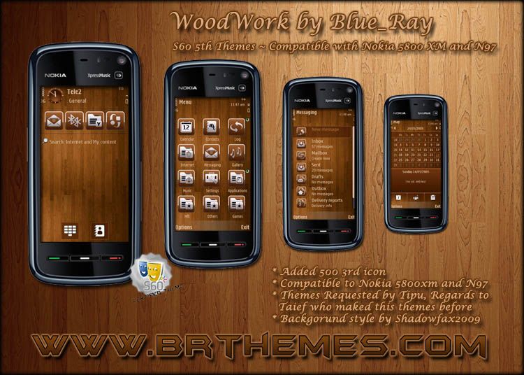 Woodwork SS S60 5th Edition Themes for Nokia N97, Nokia 5800, 5530 XpressMusic and Samsung I8910 Omnia HD