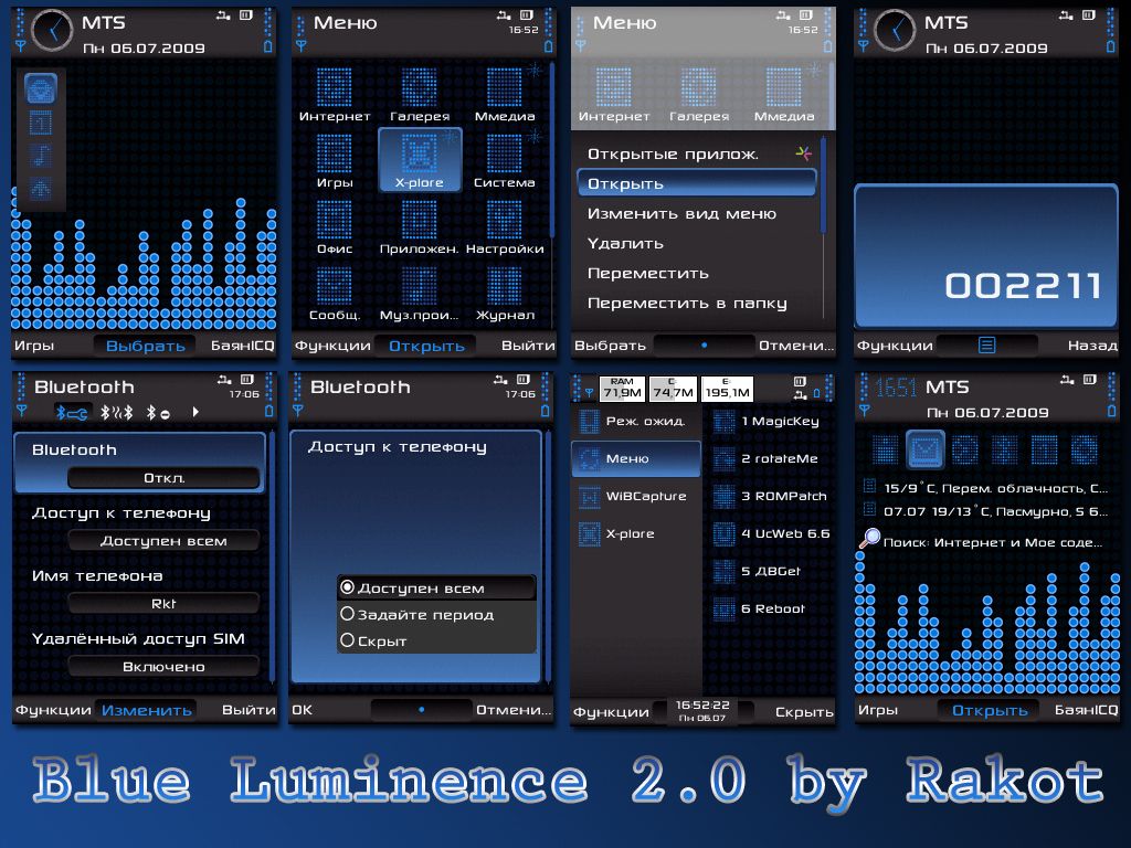 Blue Luminence 2.0 - QVGA Theme. QVGA themes for fp1 and fp2 nokia phones.