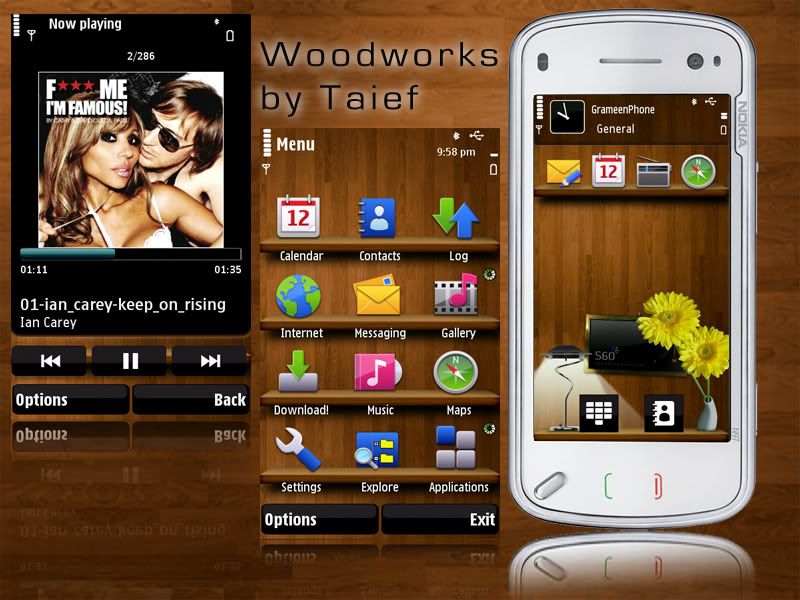 woodworks S60 5th Edition Themes for Nokia N97, Nokia 5800, 5530 XpressMusic and Samsung I8910 Omnia HD