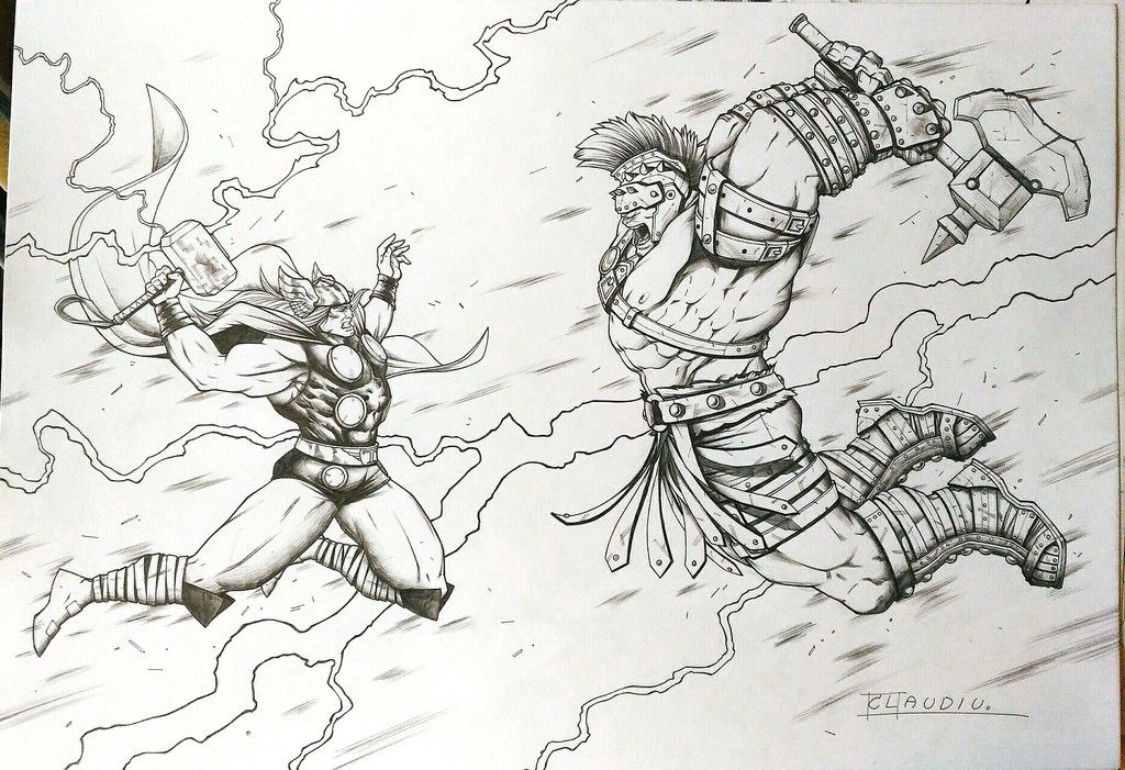 hulk vs thor drawings