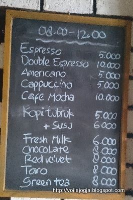 Studio Kopi Yogyakarta Menu